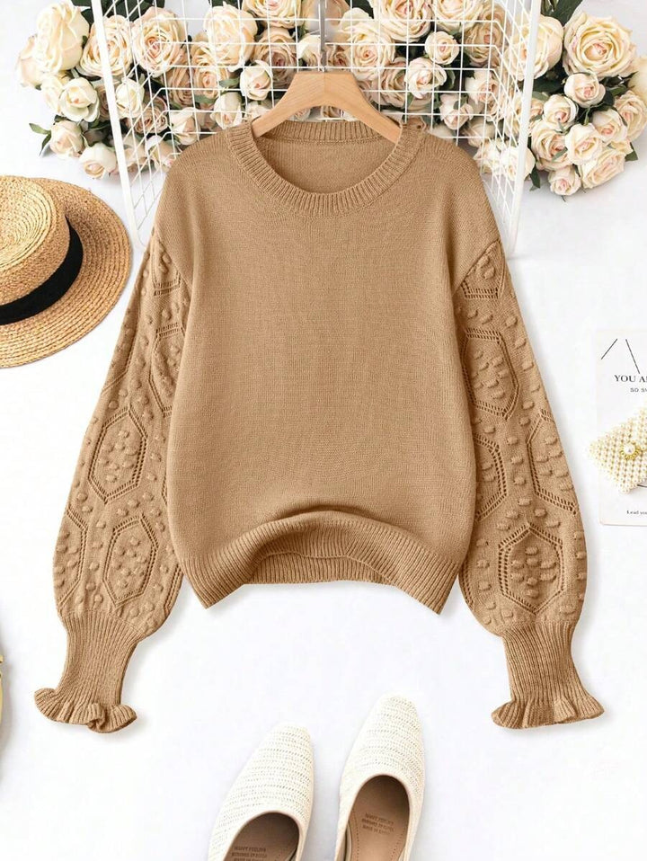 Popcorn Knit Lantern Sleeve Sweater