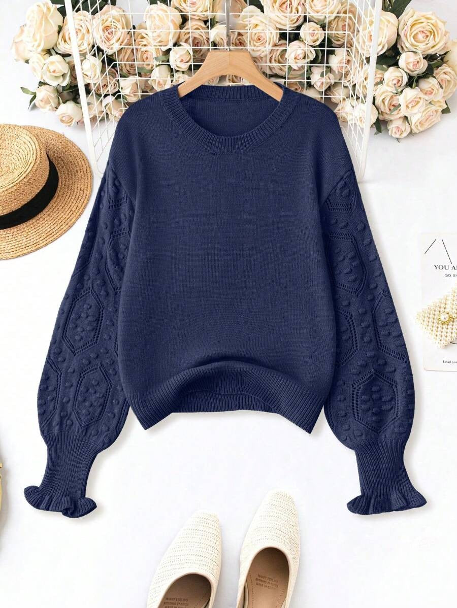 Popcorn Knit Lantern Sleeve Sweater