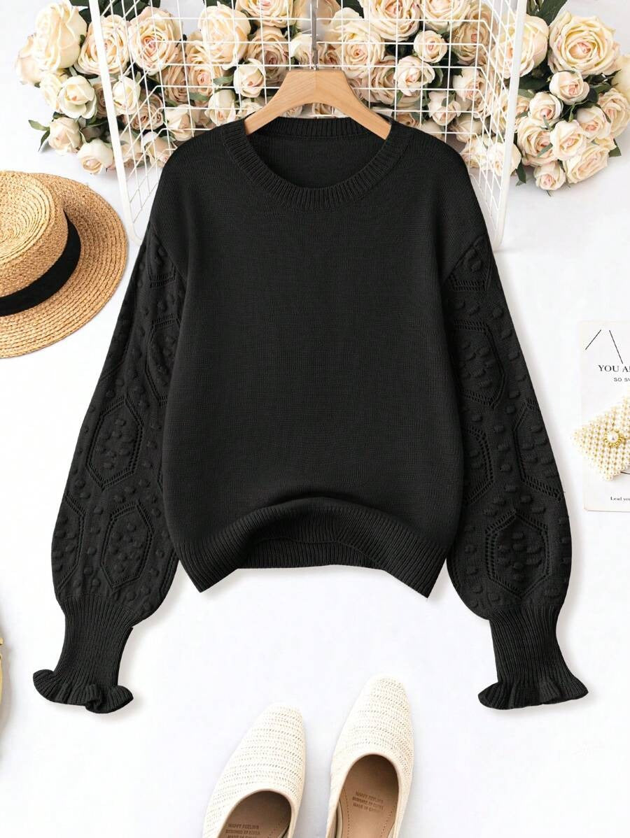 Popcorn Knit Lantern Sleeve Sweater