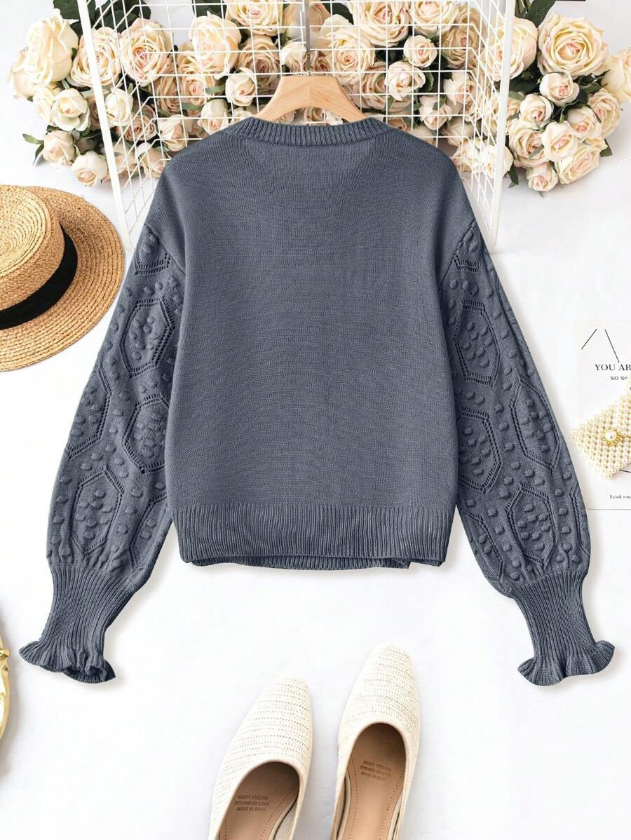 Popcorn Knit Lantern Sleeve Sweater