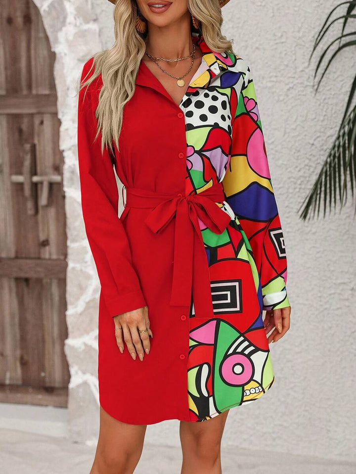 Barbie Printed Belted Shirt Dress