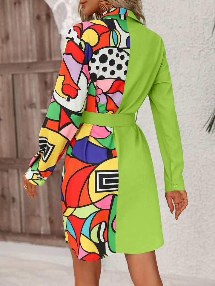 Barbie Printed Belted Shirt Dress