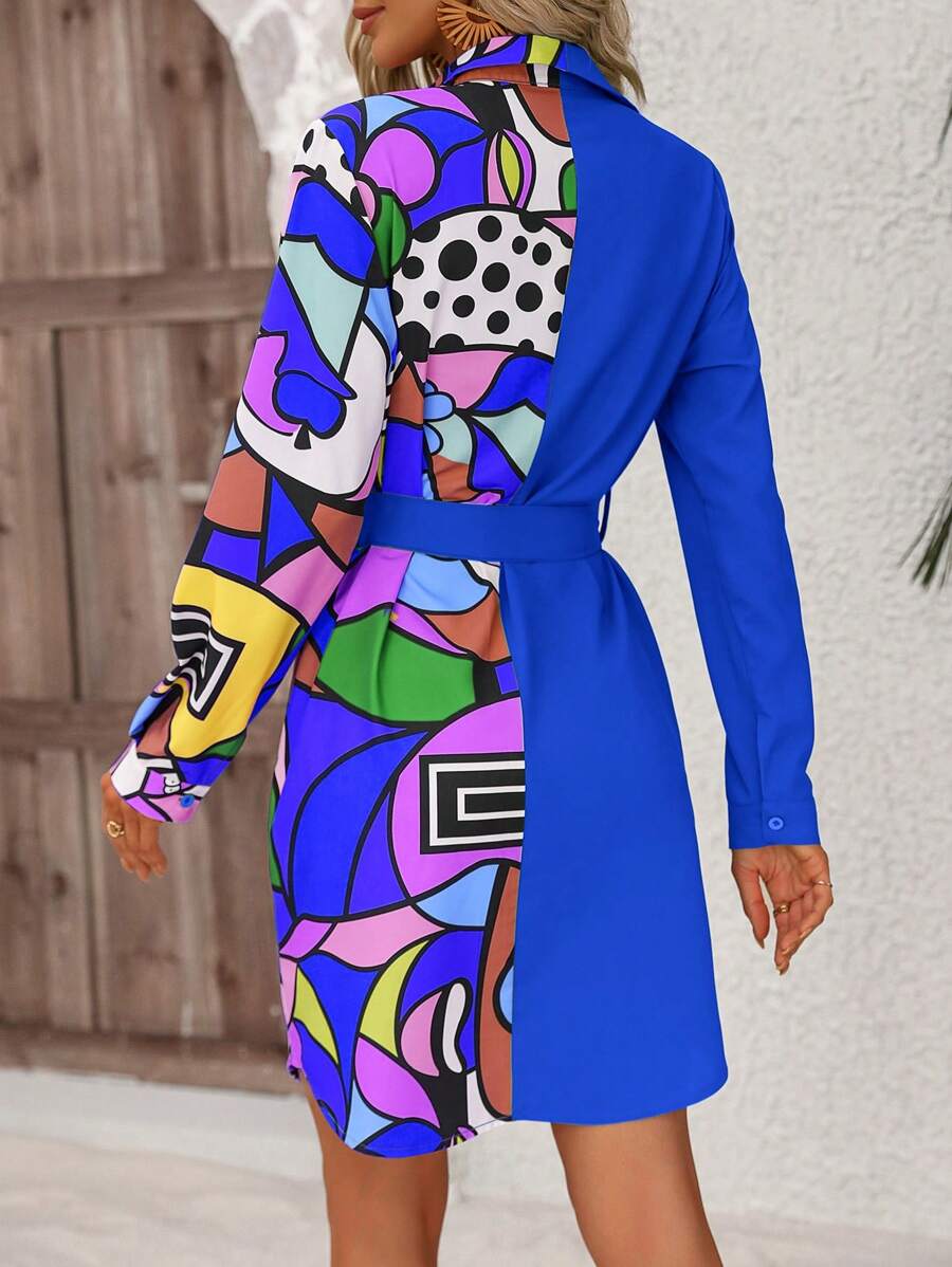 Barbie Printed Belted Shirt Dress