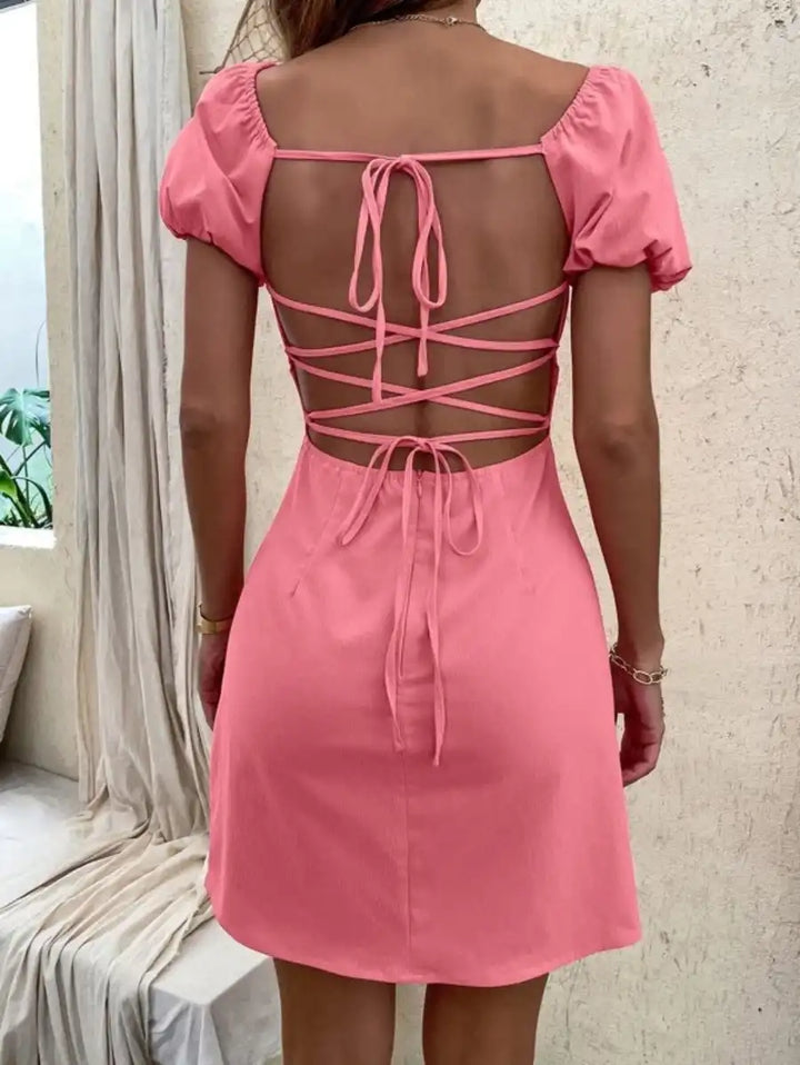 Barbie Puff Sleeve Lace Up Dress