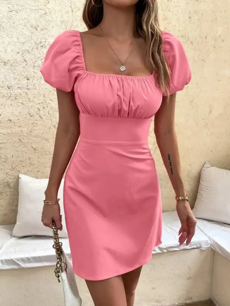 Barbie Puff Sleeve Lace Up Dress