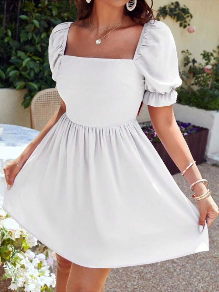 Barbie Puff Sleeve Solid Dress