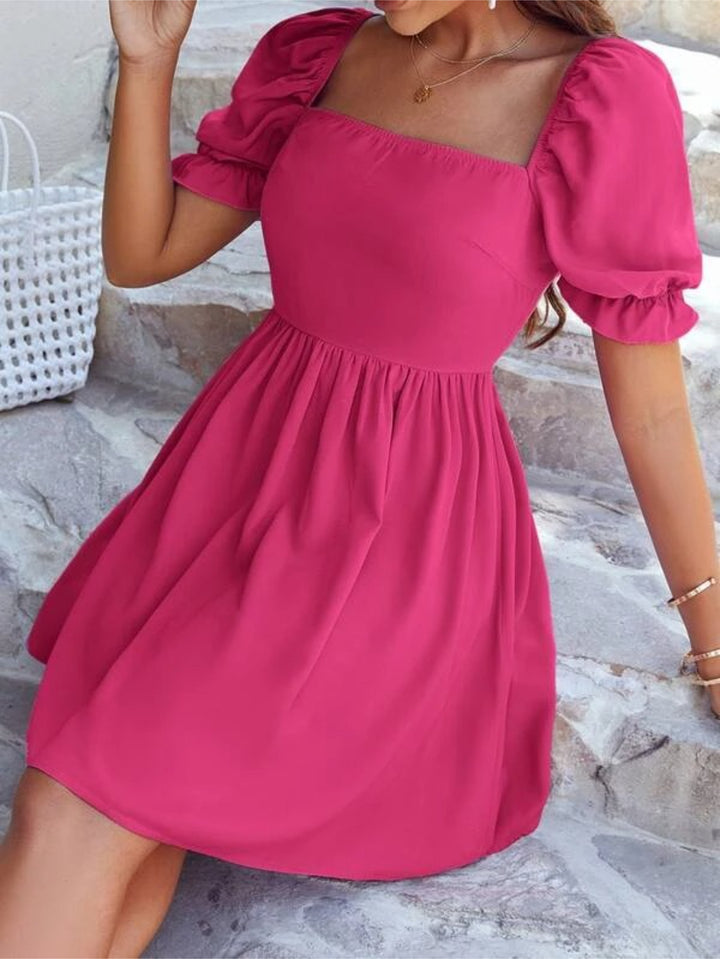 Barbie Puff Sleeve Solid Dress