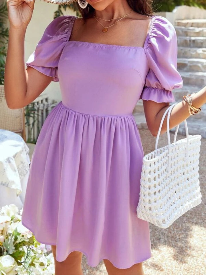 Barbie Puff Sleeve Solid Dress