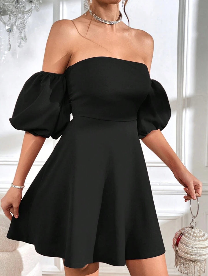 Barbie Puff Sleeve Tie Backless Dress