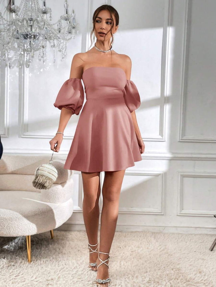 Barbie Puff Sleeve Tie Backless Dress