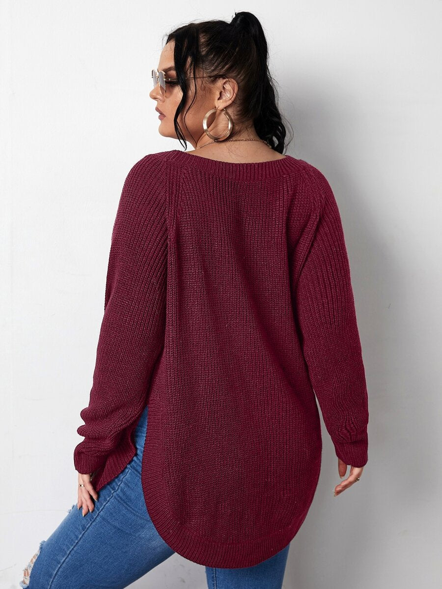 Raglan Sleeve Curved Hem Sweater