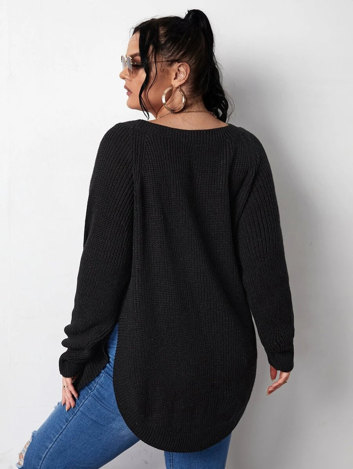 Raglan Sleeve Curved Hem Sweater