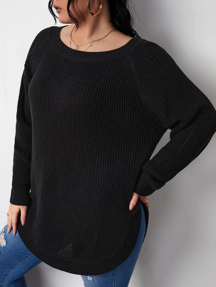 Raglan Sleeve Curved Hem Sweater