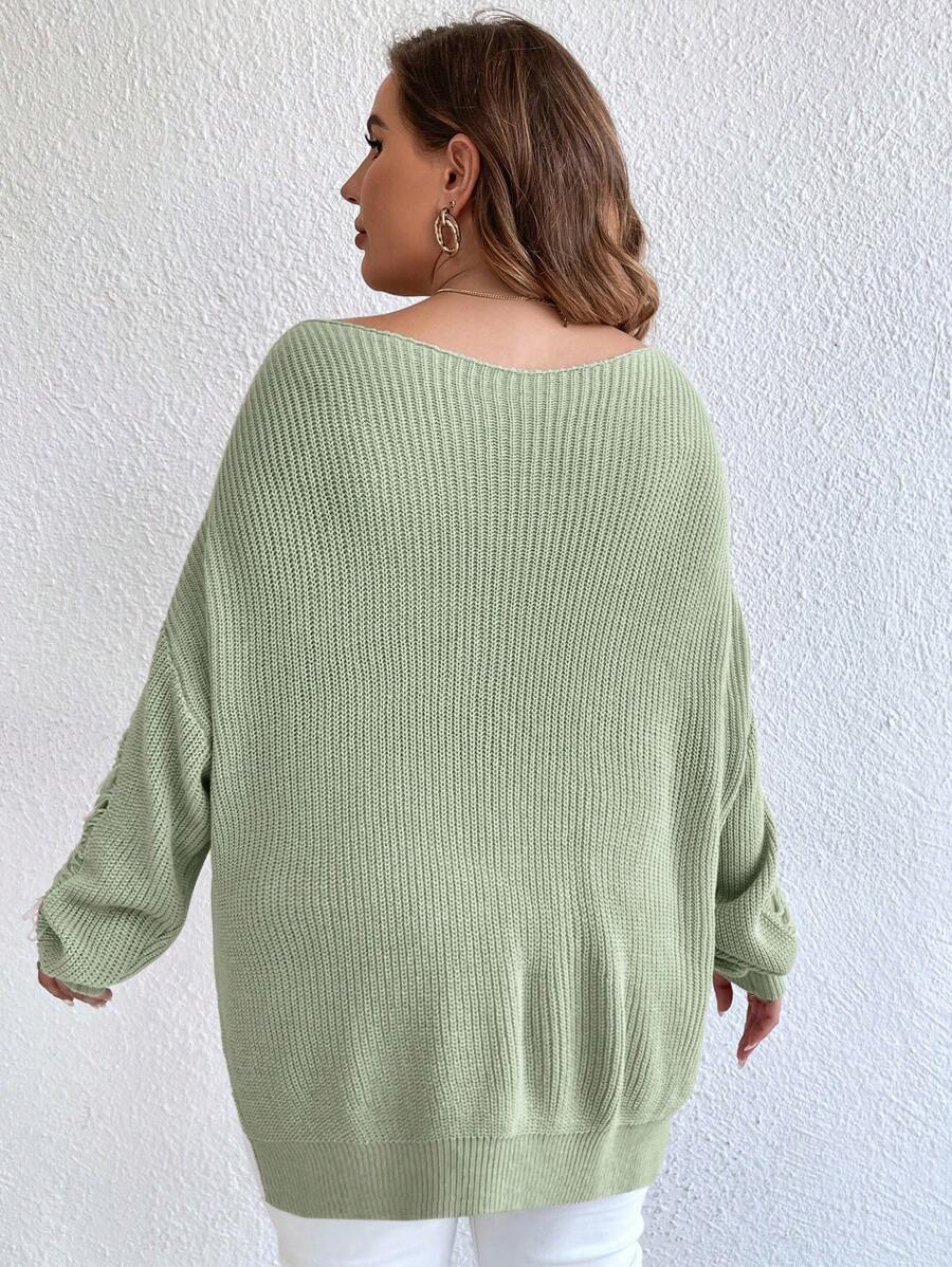 Ripped Batwing Sleeve Oversized Sweater