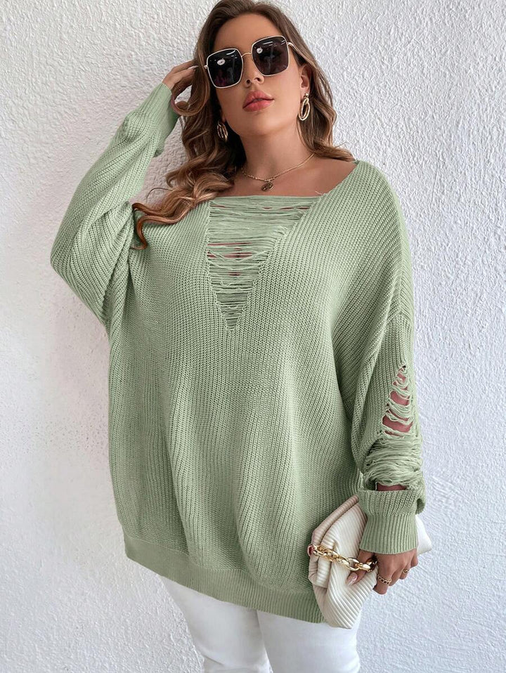 Ripped Batwing Sleeve Oversized Sweater