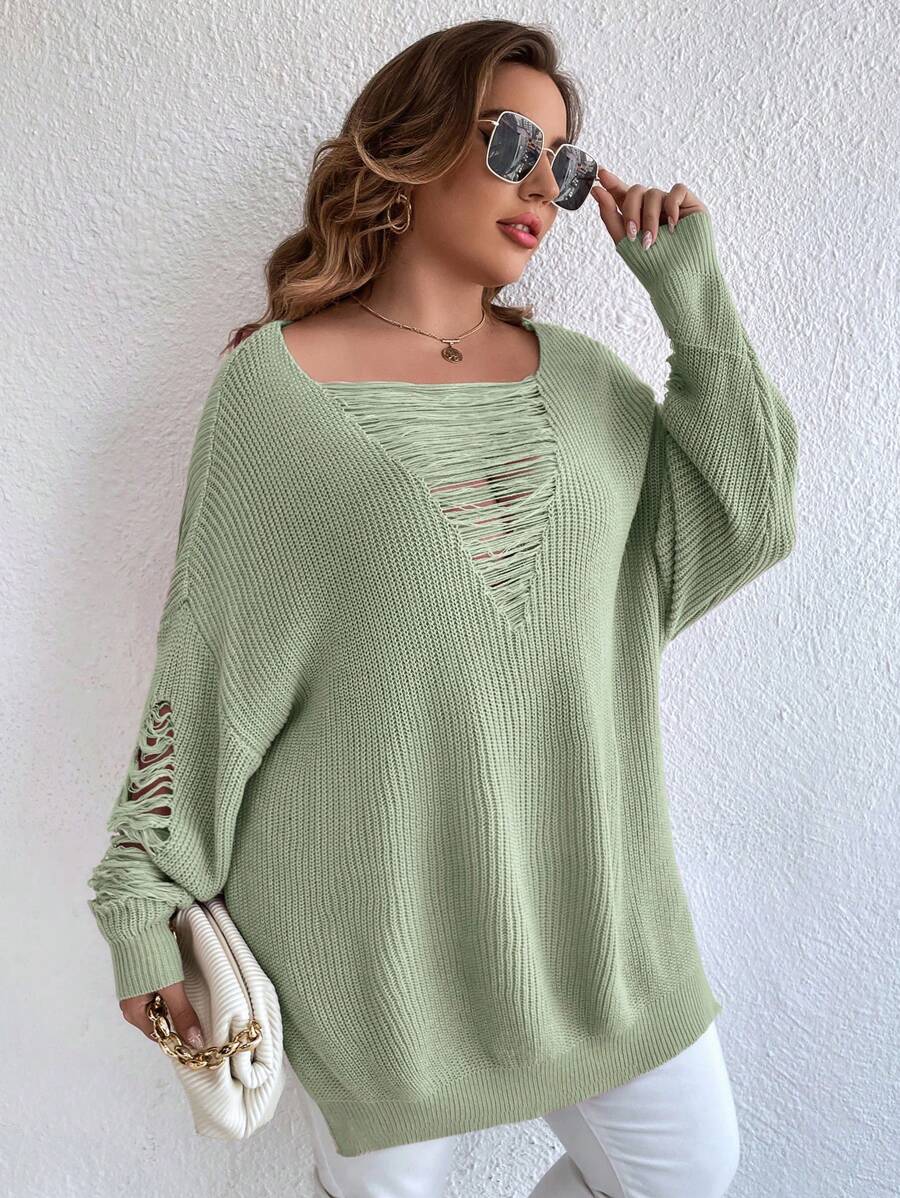 Ripped Batwing Sleeve Oversized Sweater