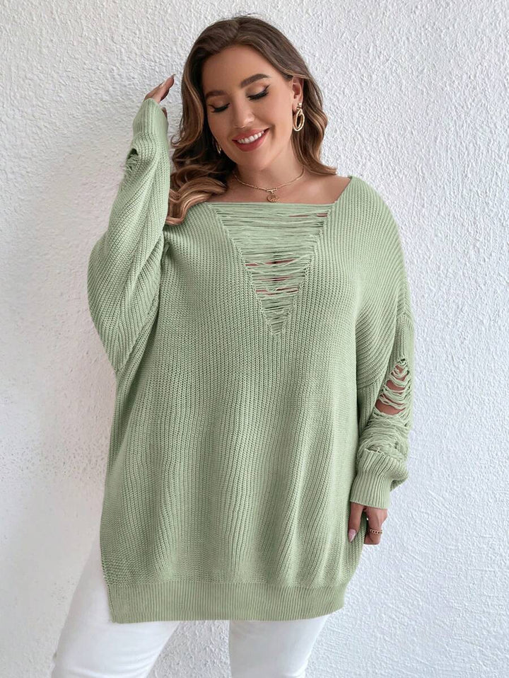 Ripped Batwing Sleeve Oversized Sweater