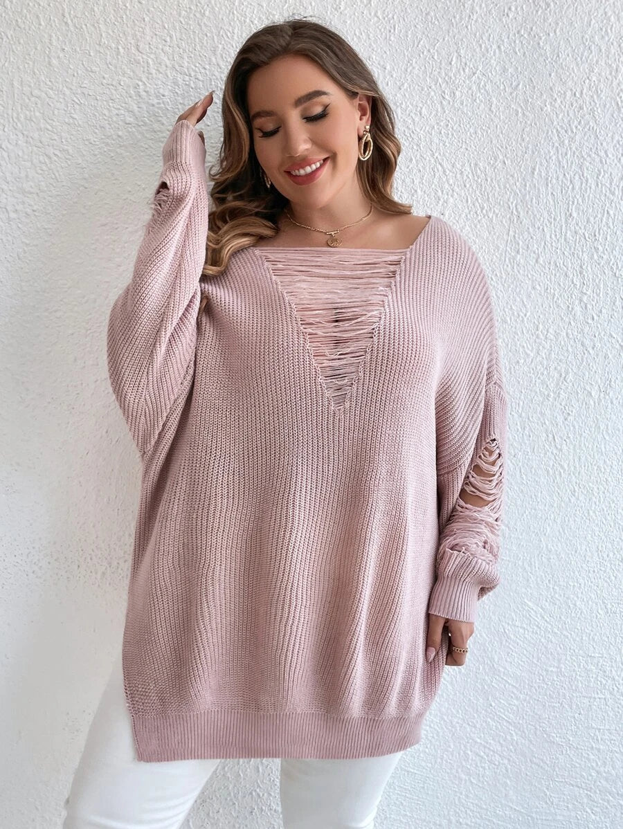 Ripped Batwing Sleeve Oversized Sweater