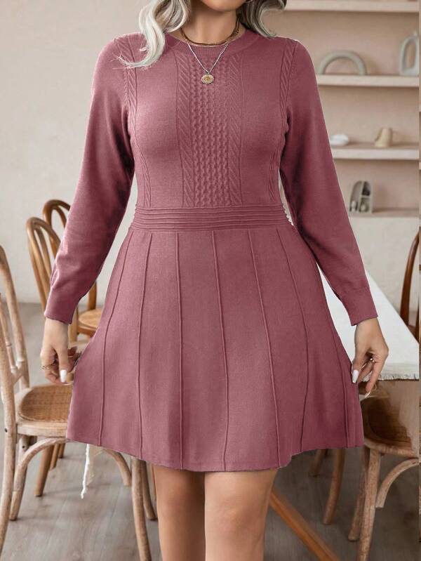 Round Long Sleeve Sweater Dress