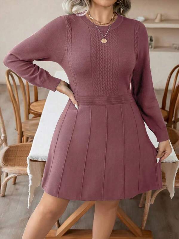 Round Long Sleeve Sweater Dress