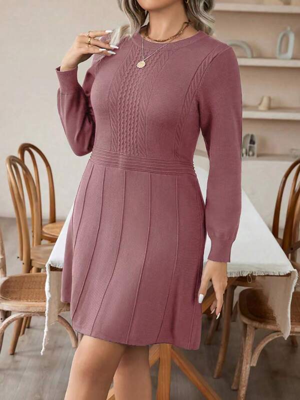 Round Long Sleeve Sweater Dress