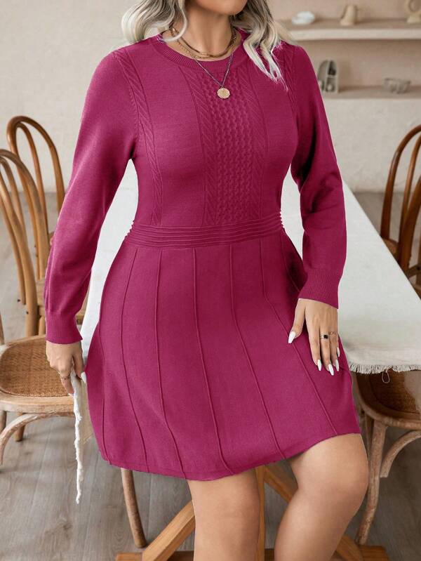 Round Long Sleeve Sweater Dress