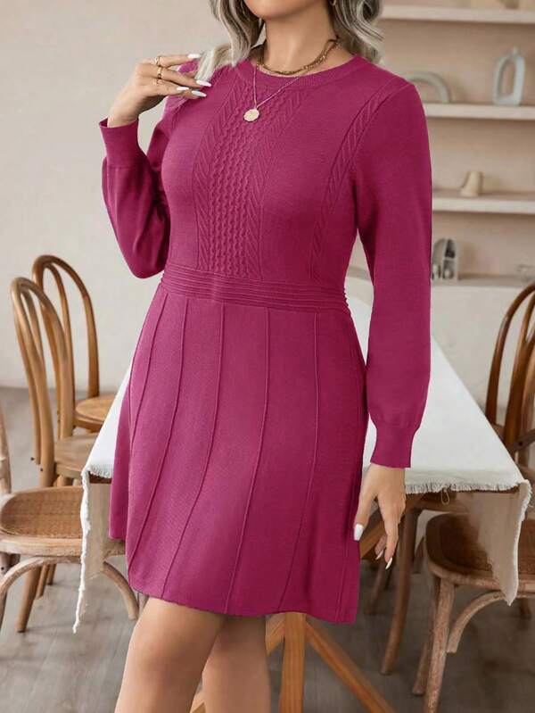 Round Long Sleeve Sweater Dress