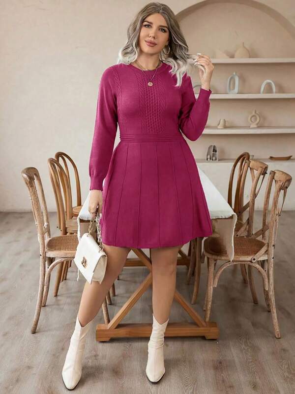 Round Long Sleeve Sweater Dress