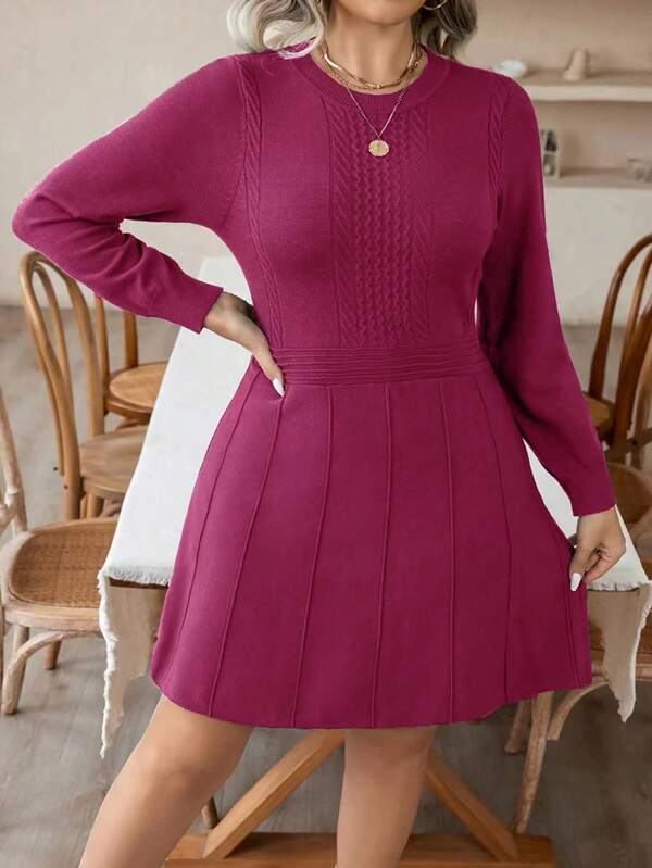 Round Long Sleeve Sweater Dress