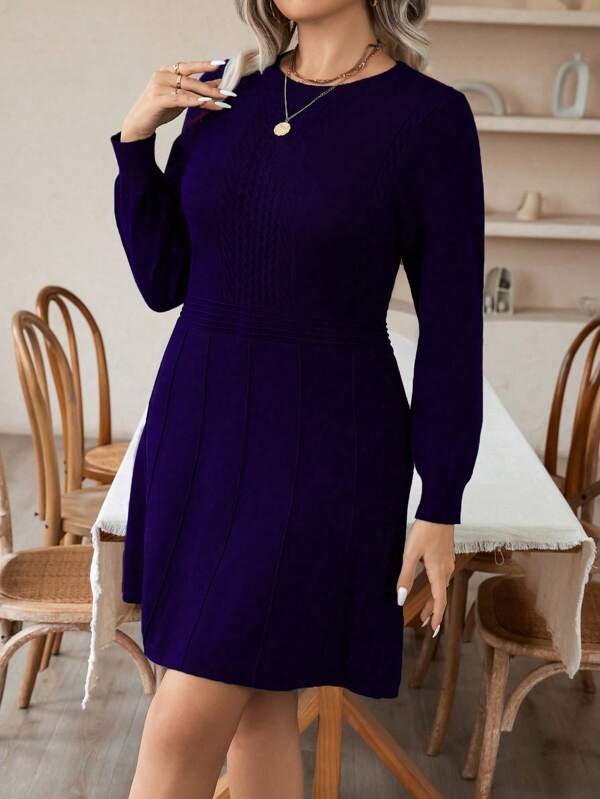 Round Long Sleeve Sweater Dress