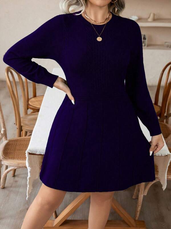 Round Long Sleeve Sweater Dress