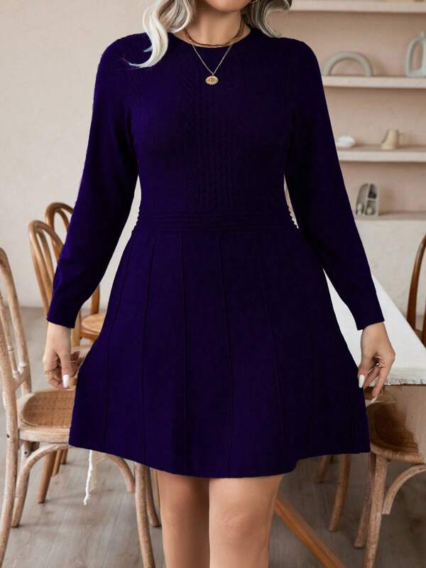 Round Long Sleeve Sweater Dress