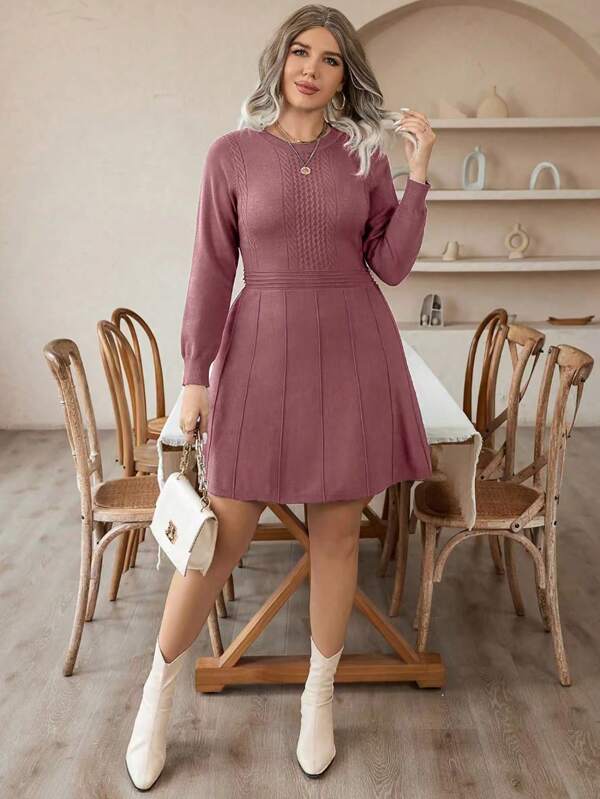 Round Long Sleeve Sweater Dress