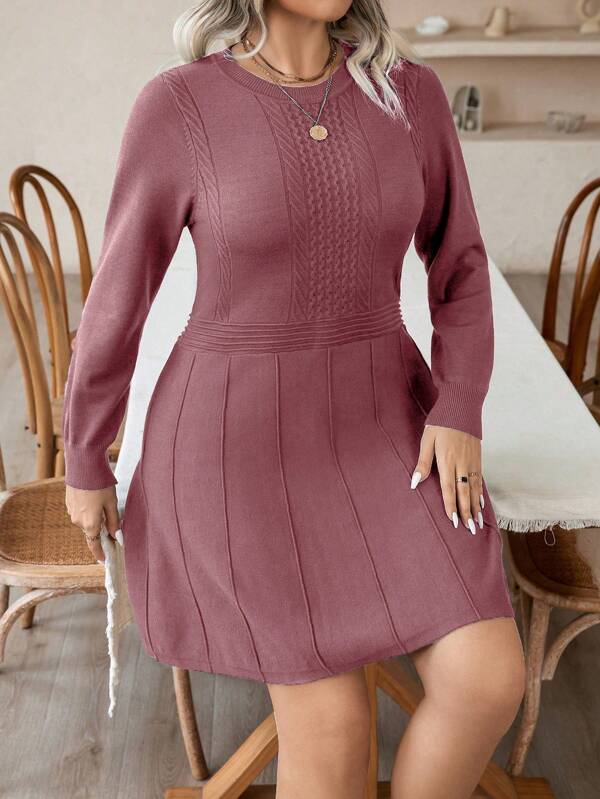 Round Long Sleeve Sweater Dress