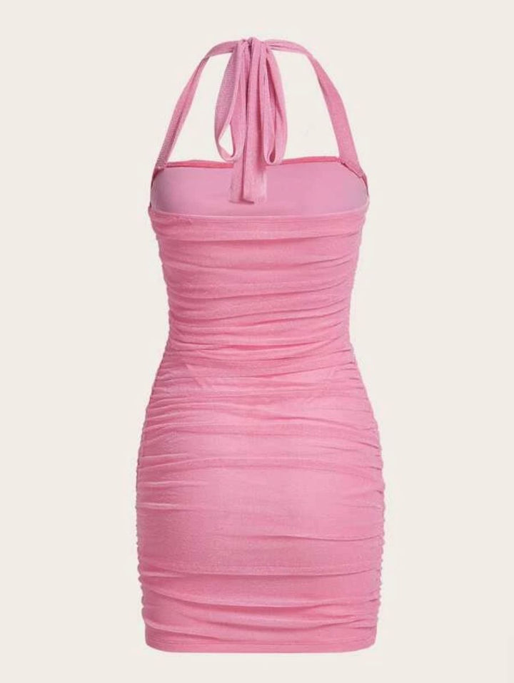 Barbie Ruched Backless Halter Bodycon Dress