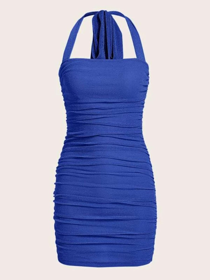 Barbie Ruched Backless Halter Bodycon Dress