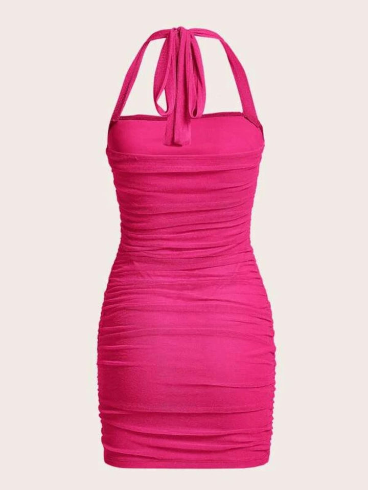 Barbie Ruched Backless Halter Bodycon Dress