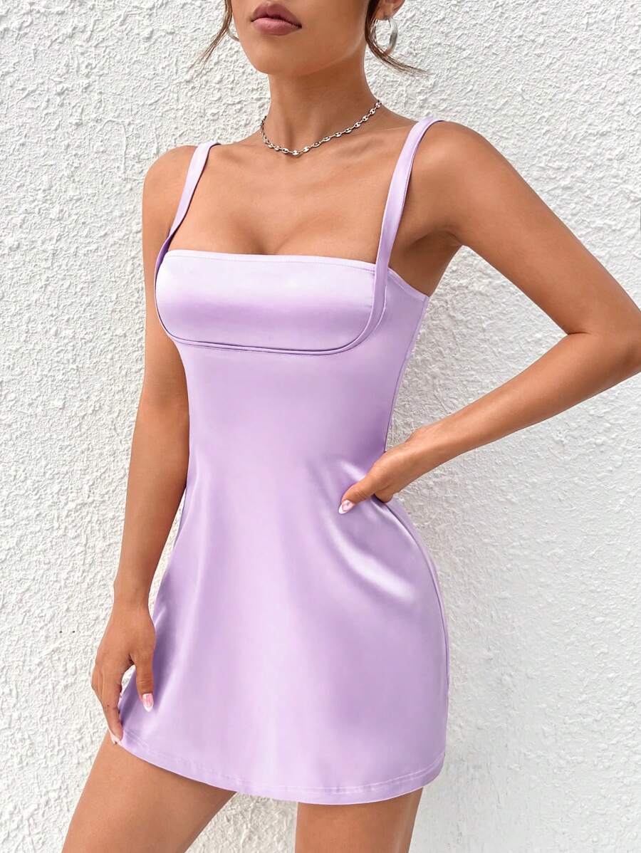 Barbie Solid Cami Backless Zipper Dress