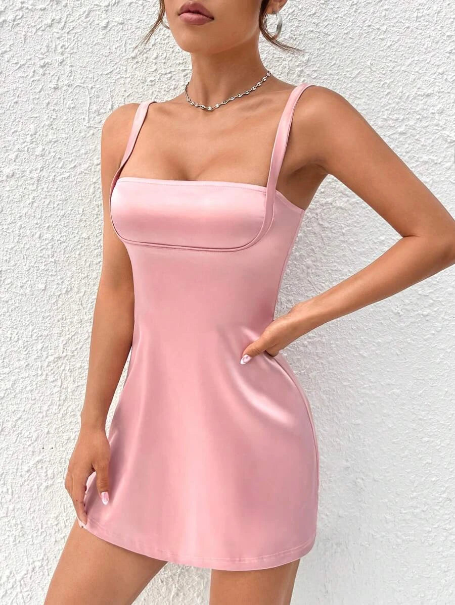 Barbie Solid Cami Backless Zipper Dress