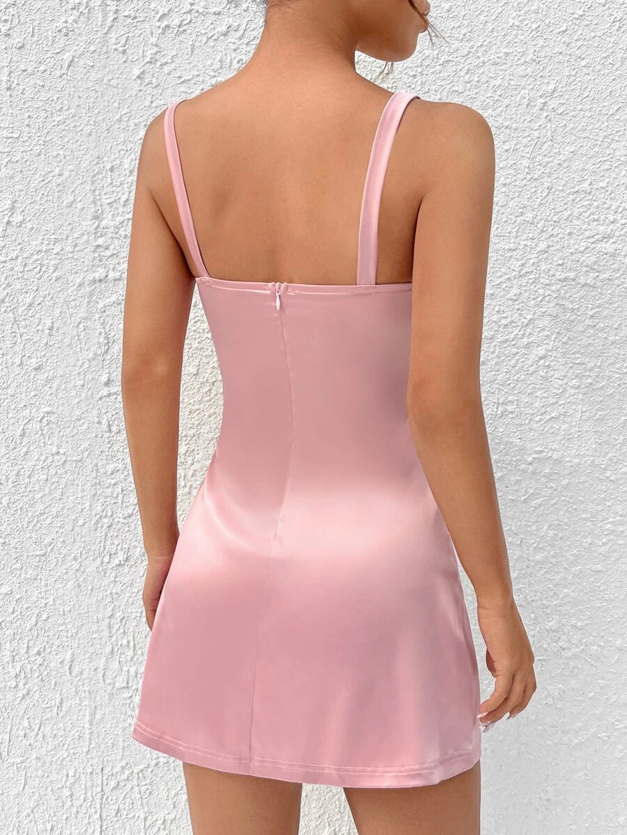 Solide Cami Backless Zipper Dress 
