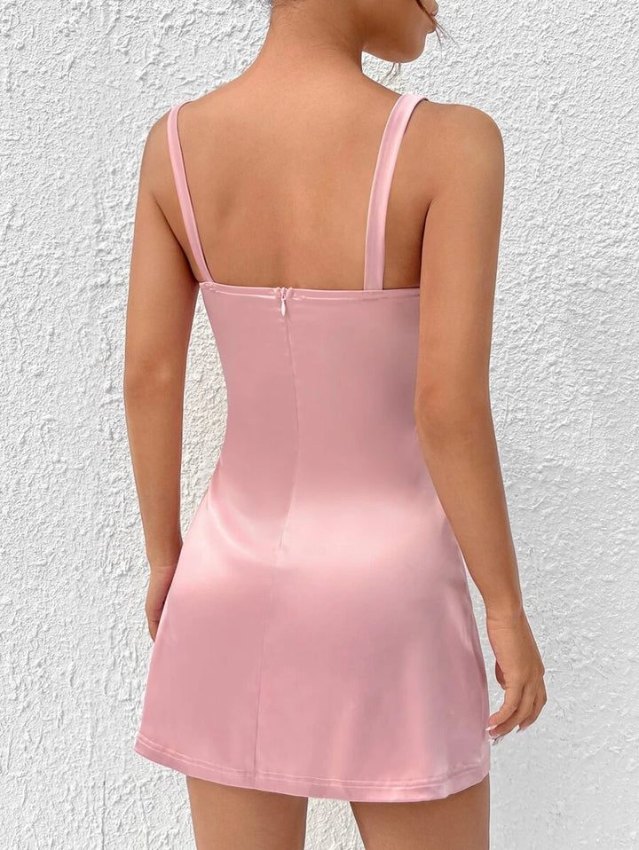 Solide Cami Backless Zipper Dress 