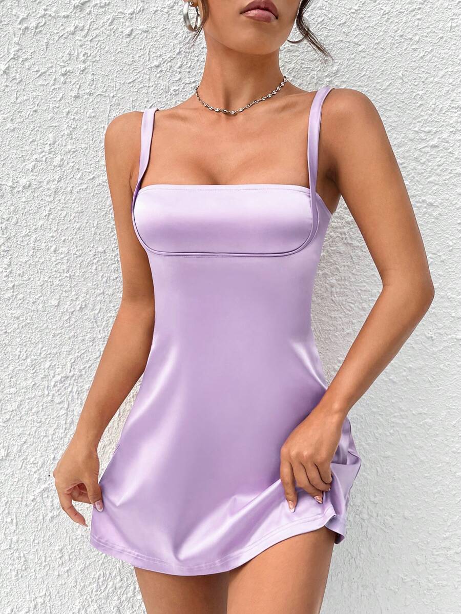 Barbie Solid Cami Backless Zipper Dress