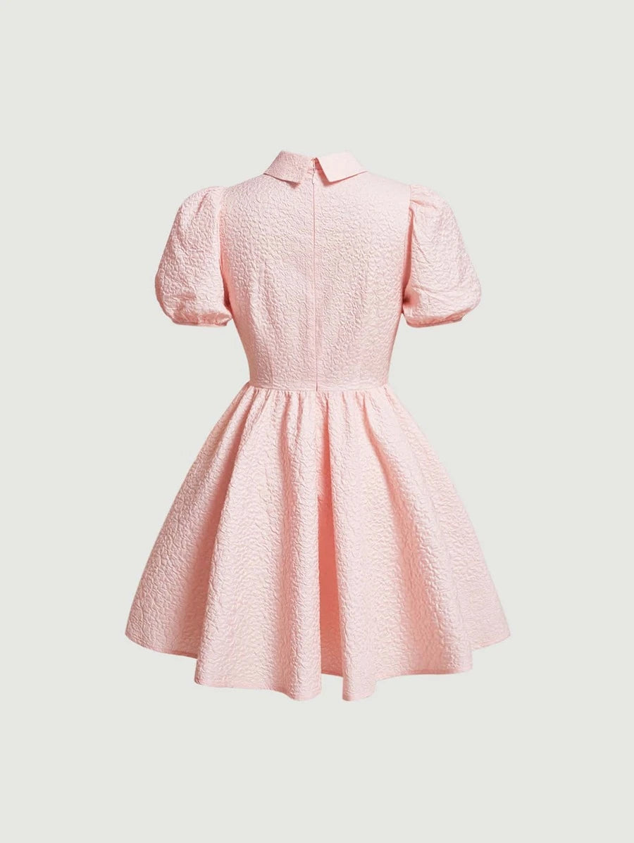 Barbie Solid Cut Out Front Puff Sleeve Dress