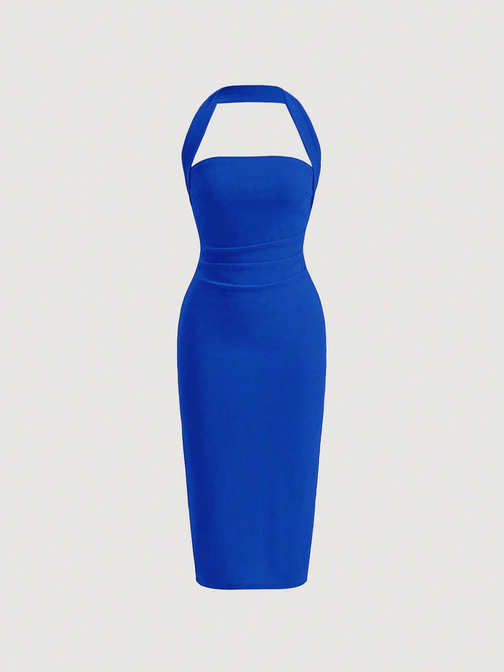 Barbie Bold Solid Halter Neck Backless Bodycon Dress