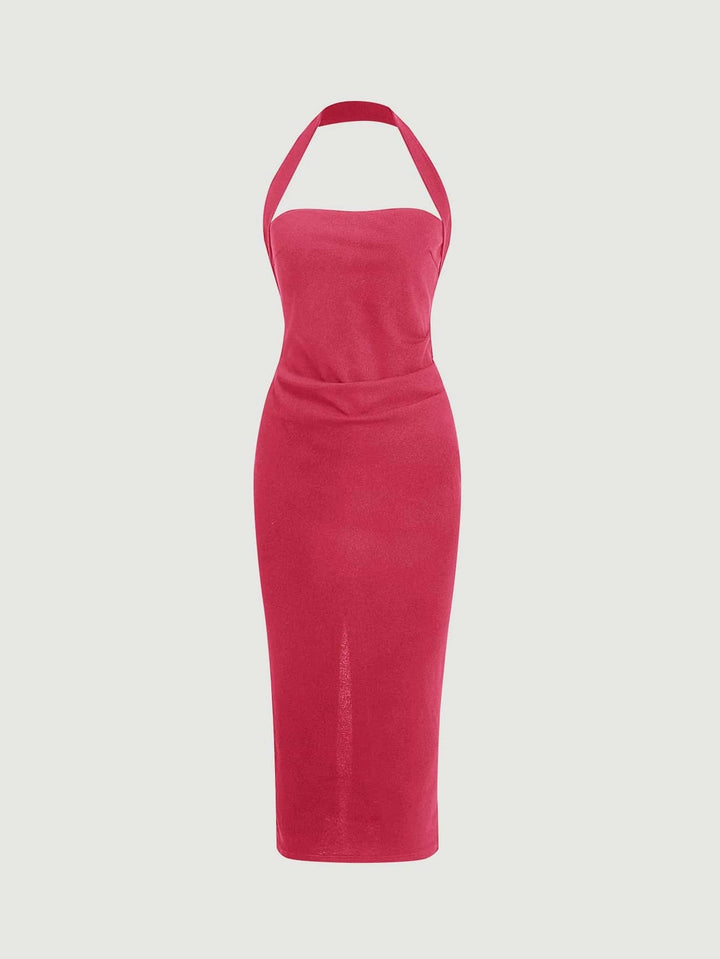 Barbie Bold Solid Halter Neck Backless Bodycon Dress