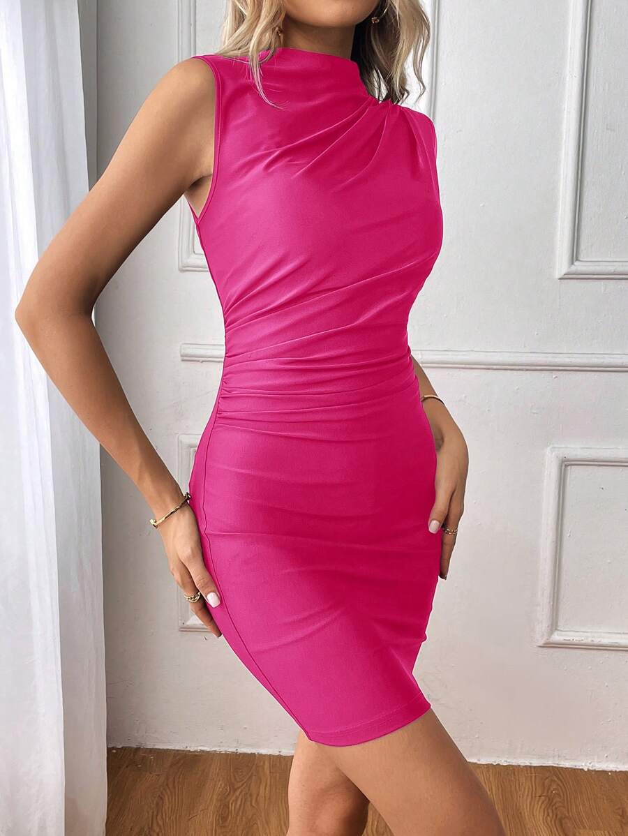 Barbie Solid Ruched Bodycon Dress