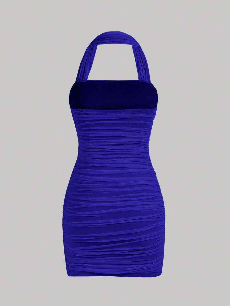 Barbie Solid Ruched Halter Dress