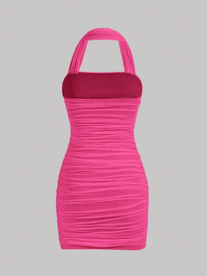 Barbie Solid Ruched Halter Dress