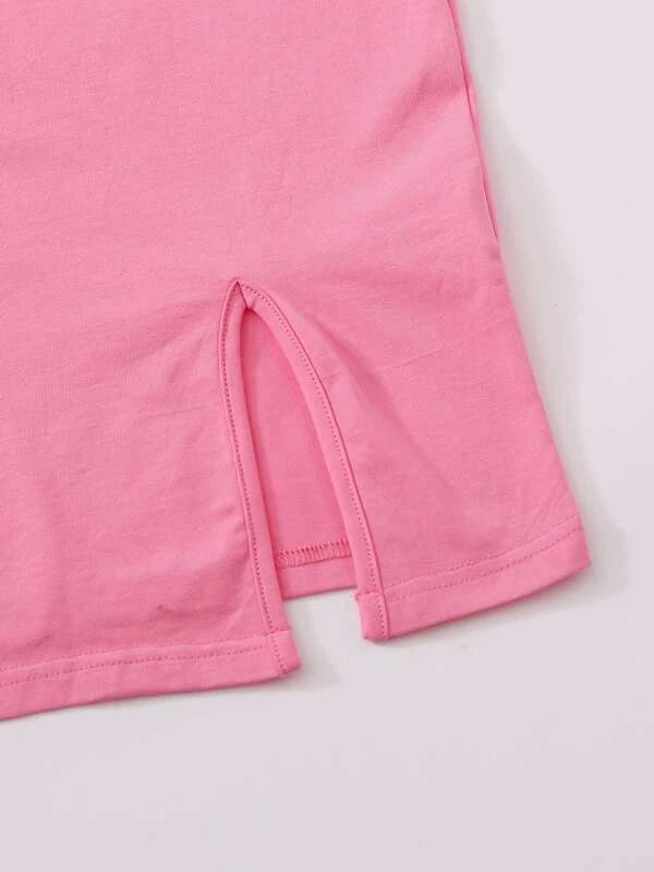 Barbie Solid Split Hem T Shirt Dress