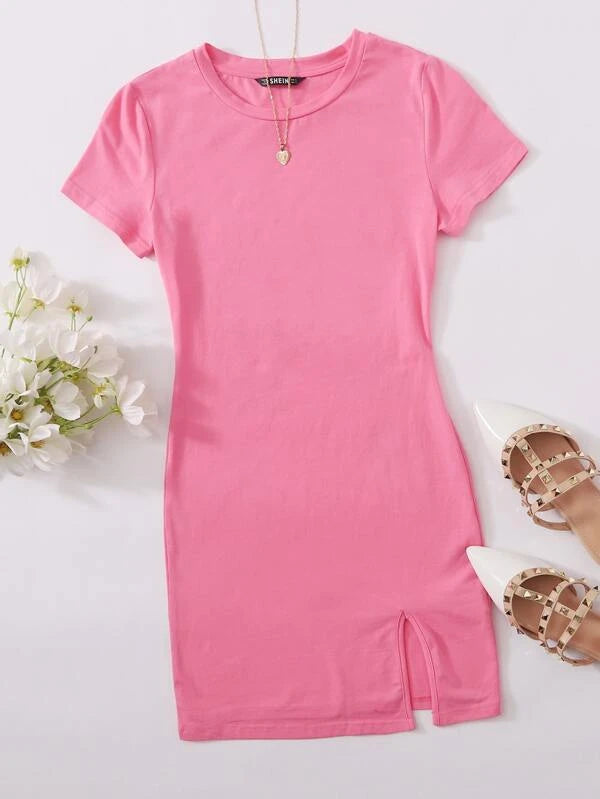 Barbie Solid Split Hem T Shirt Dress